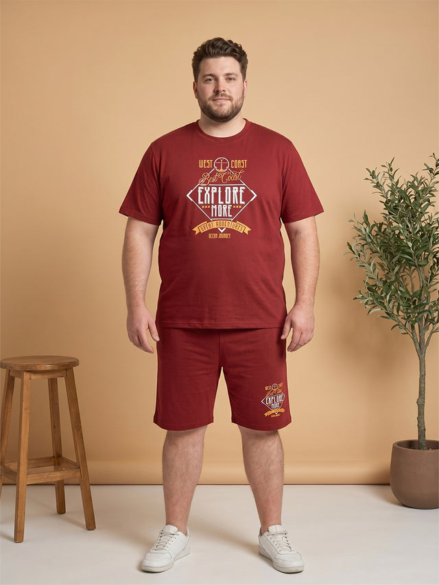 Men Plus Size Lumivox Maroon Printed Co-Ords