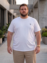 Men Plus Size Vaporcrew White Solid Round Neck