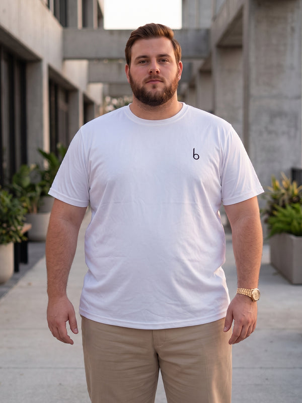 Men Plus Size Vaporcrew White Solid Round Neck