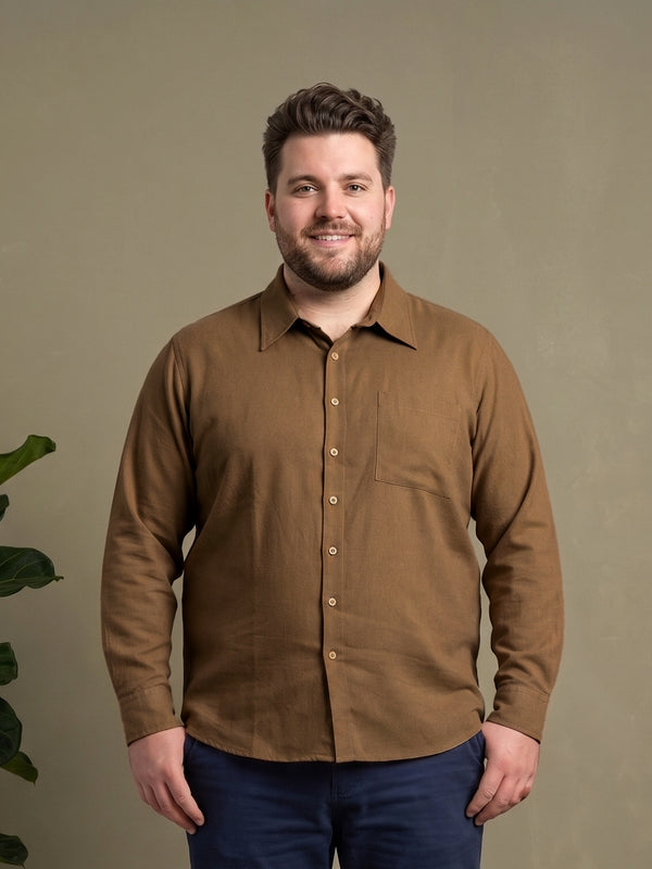 Men Plus Size Taverno Brown Solid Shirts