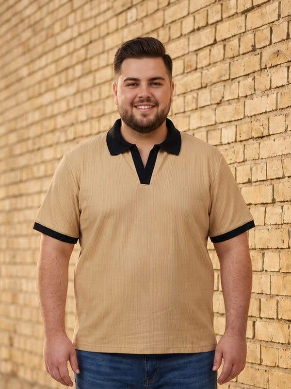 Men Plus Size Sandorix Beige textured Polo Tshirts