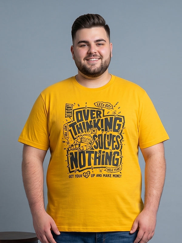 Men Plus Size Ideastorm Yellow Printed Round Neck
