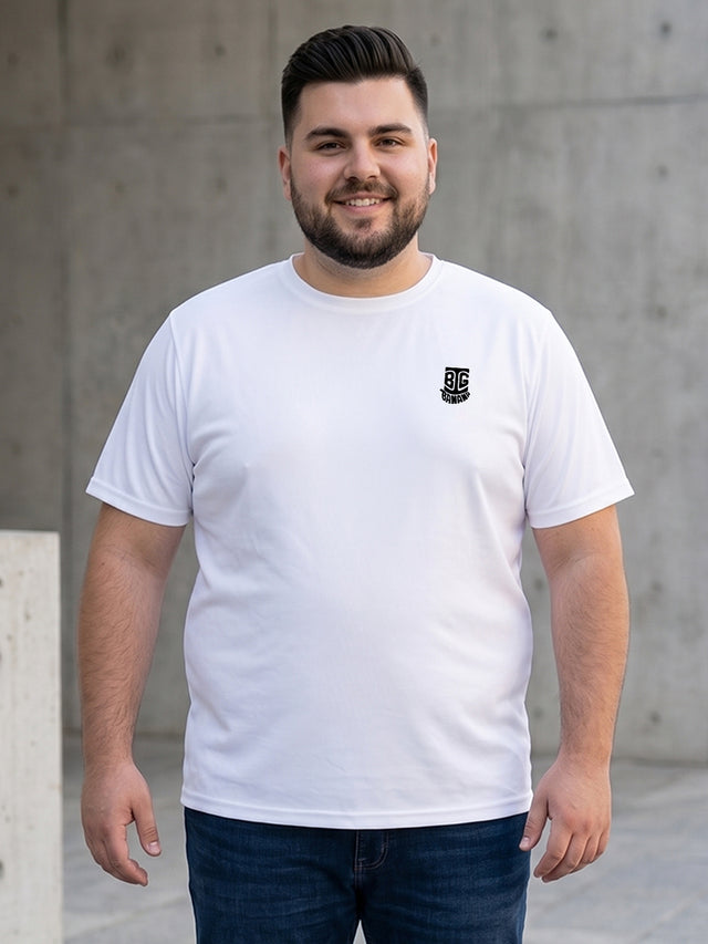 Men Plus Size Hiddenmist-White Solid White Round Neck Tshirt