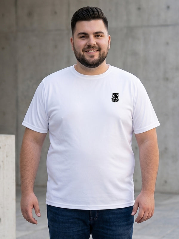 Men Plus Size Hiddenmist-White Solid White Round Neck Tshirt