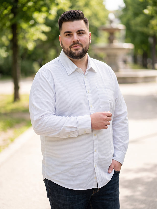 Men Plus Size Larla White Striped Shirts