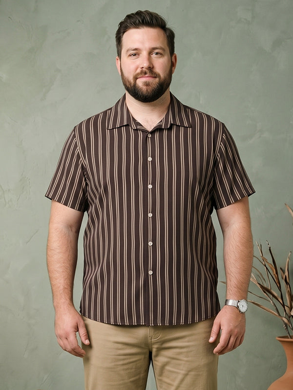 Men Plus Size Coffeescape Multi Striped Shirts
