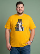 Men Plus Size Solarsketch Yellow Printed Round Neck