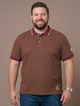 Men Plus Size Oatmeal Beige Solid Polo