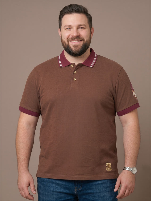 Men Plus Size Oatmeal Beige Solid Polo