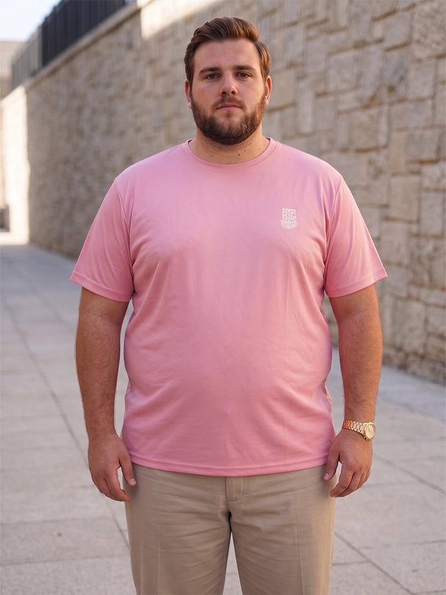 Men Plus Size Hiddenmist-Pink Solid Pink Round Neck Tshirt