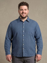 Men Plus Size Stormstripe Navy Blue Striped Shirts