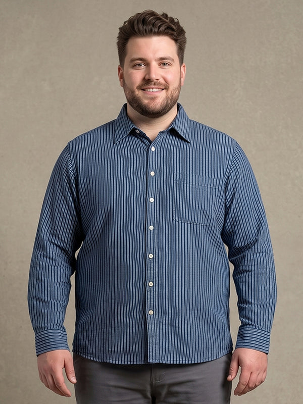 Men Plus Size Stormstripe Navy Blue Striped Shirts