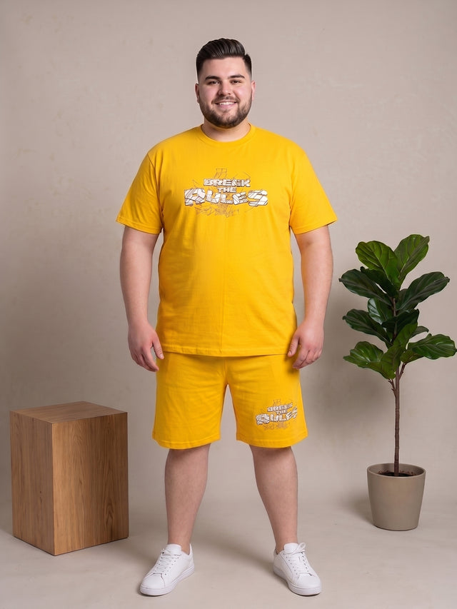 Men Plus Size Renegade Yellow Printed Co-Ords