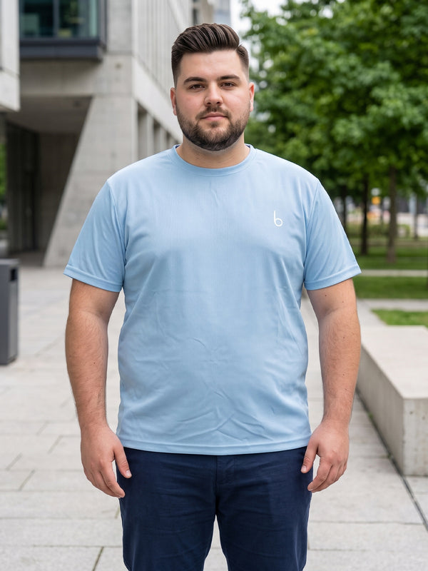 Men Plus Size Vaporcrew-Sky Blue Solid Pink Round Neck