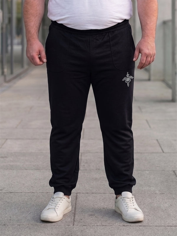 Men Plus Size Zorvilo Black Solid Trackpants
