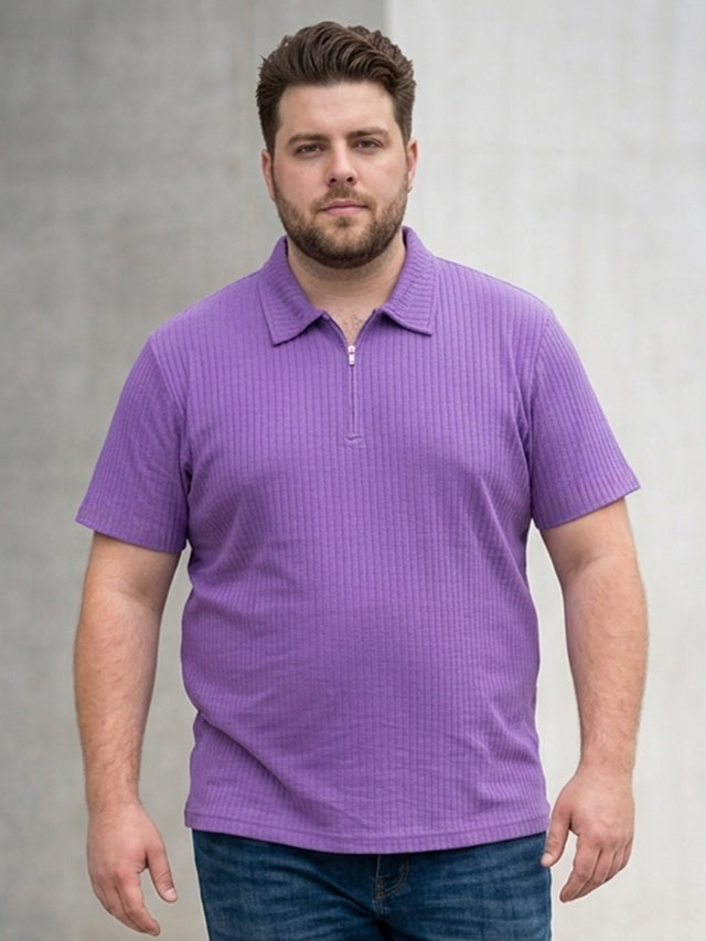 Men Plus Size Archid Violet Self Design Polo Tshirt