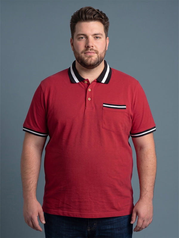 Men Plus Size Geranium Red Solid Polo