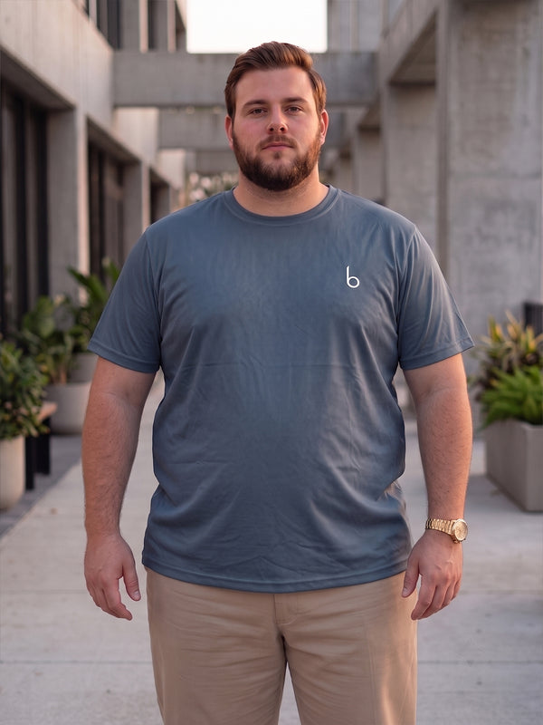 Men Plus Size Vaporcrew-Grey Solid Grey Round Neck
