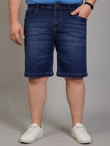 Men Plus Size Effusive Navy Blue Washed Shorts