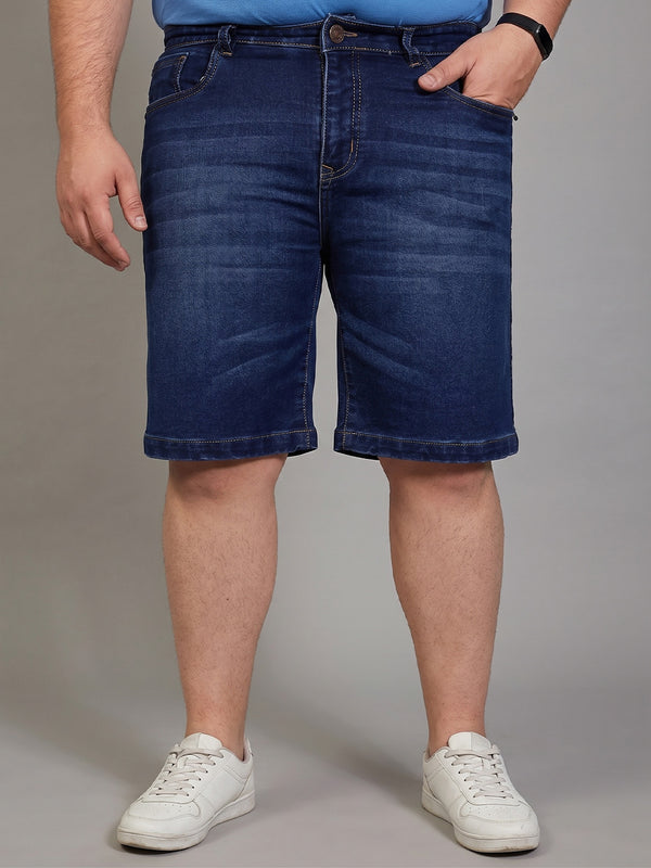 Men Plus Size Effusive Navy Blue Washed Shorts