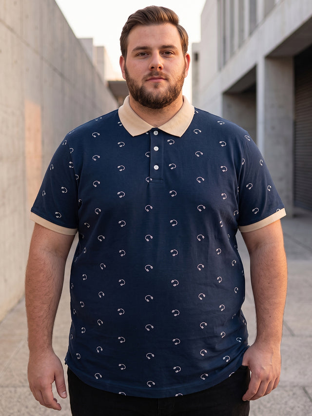 Men Plus Size Nebula Navy Blue Printed Polo