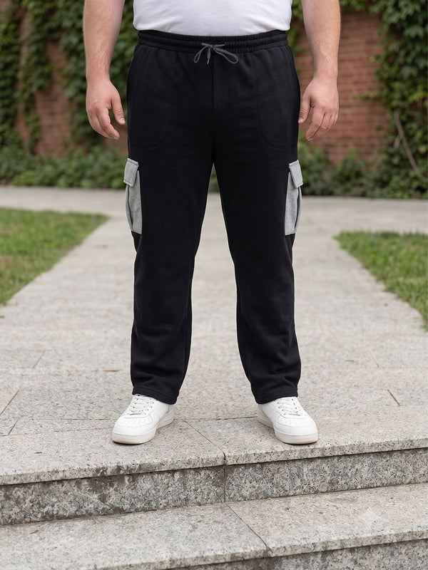 Men Plus Size Xeric Black Solid Trackpants