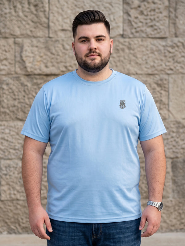 Men Plus Size Hiddenmist-Sky Blue Solid Sky Blue Round Neck Tshirt