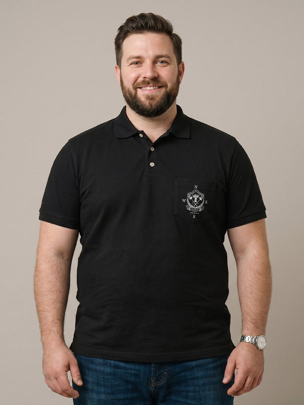 Men Plus Size Marine Black Printed Polo