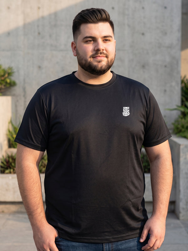 Men Plus Size Hiddenmist-Black Solid Black Round Neck Tshirt