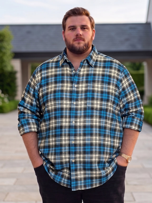 Men Plus Size Burlap Multicolor Checkered Casual Shirt