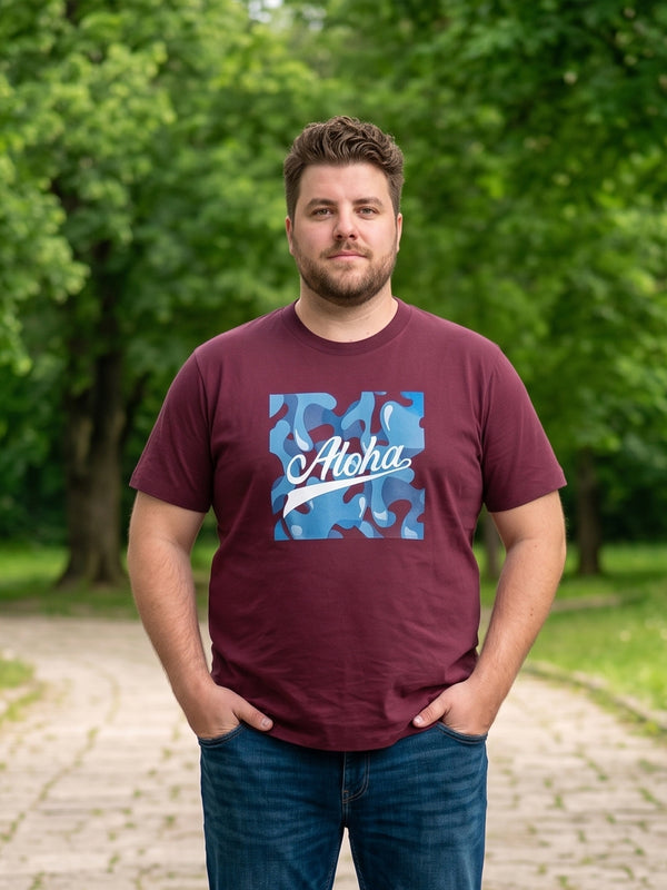 Men Plus Size Ripples Maroon Printed Round Neck