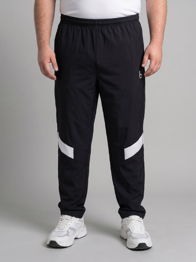 Men Plus Size Crossbeams Black Solid Trackpants