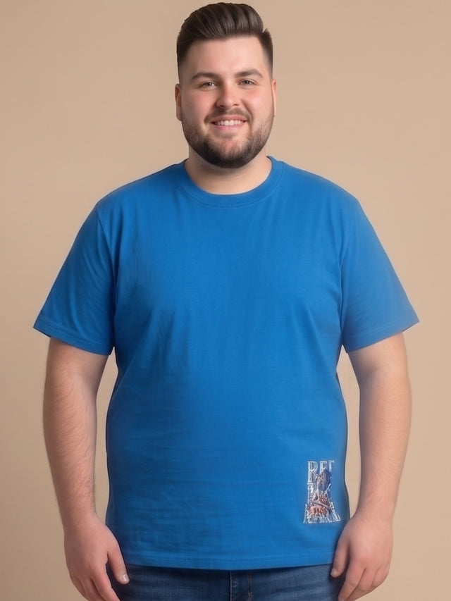 Men Plus Size Skyrogue Blue Printed Round Neck