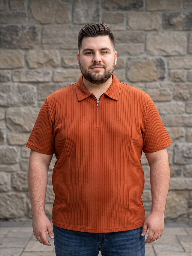 Men Plus Size Orson Orange Self Design Polo Tshirt