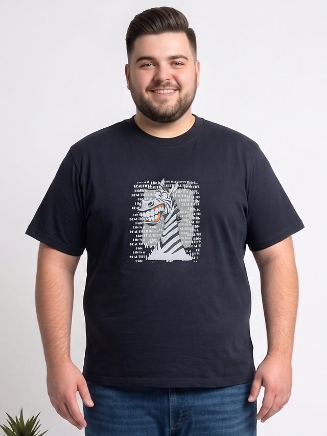 Men Plus Size Wildword Black Printed Round Neck