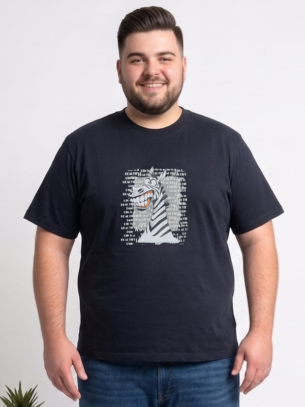 Men Plus Size Wildword Black Printed Round Neck