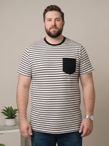 Men Plus Size Orvane White Striped Round Neck