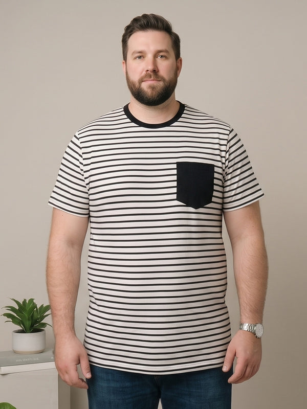 Men Plus Size Orvane White Striped Round Neck