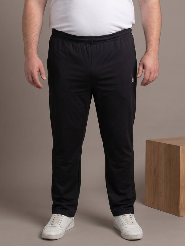 Men Plus Size Boldanchor Black Solid Trackpants