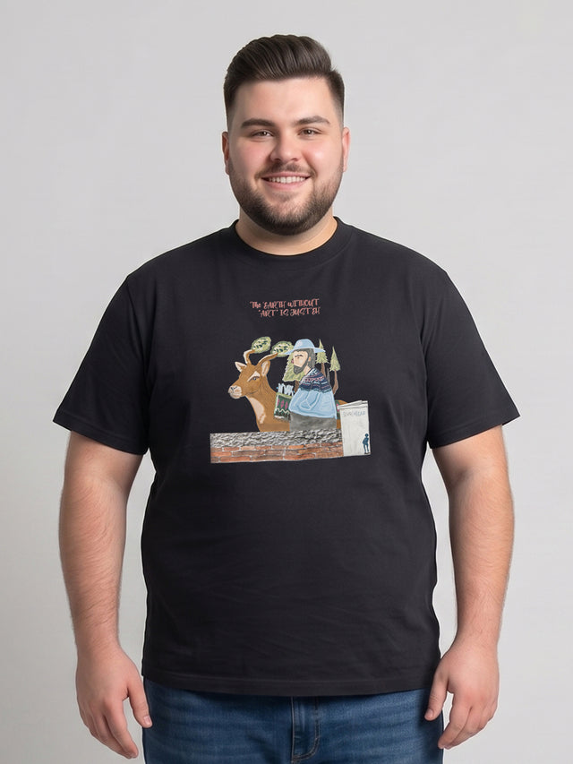 Men Plus Size Veritas Black Printed Round Neck