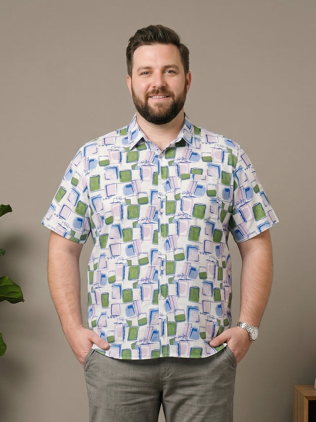 Men Plus Size Sketchgrid Multi Printed Shirts