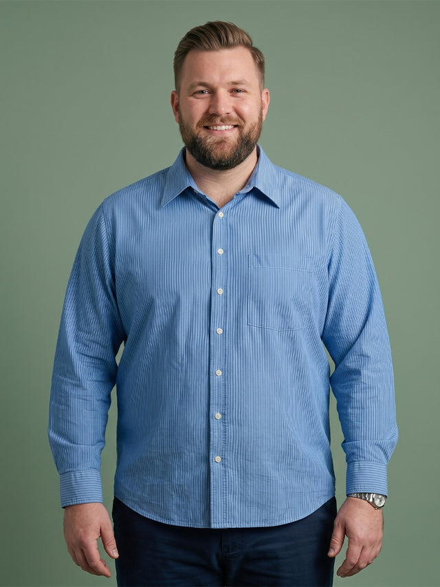 Men Plus Size Vornak Blue Striped Shirts