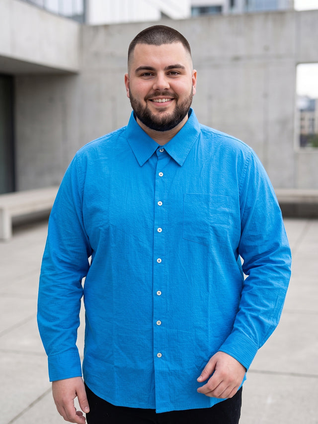 Men Plus Size Cathal Blue Striped Shirts