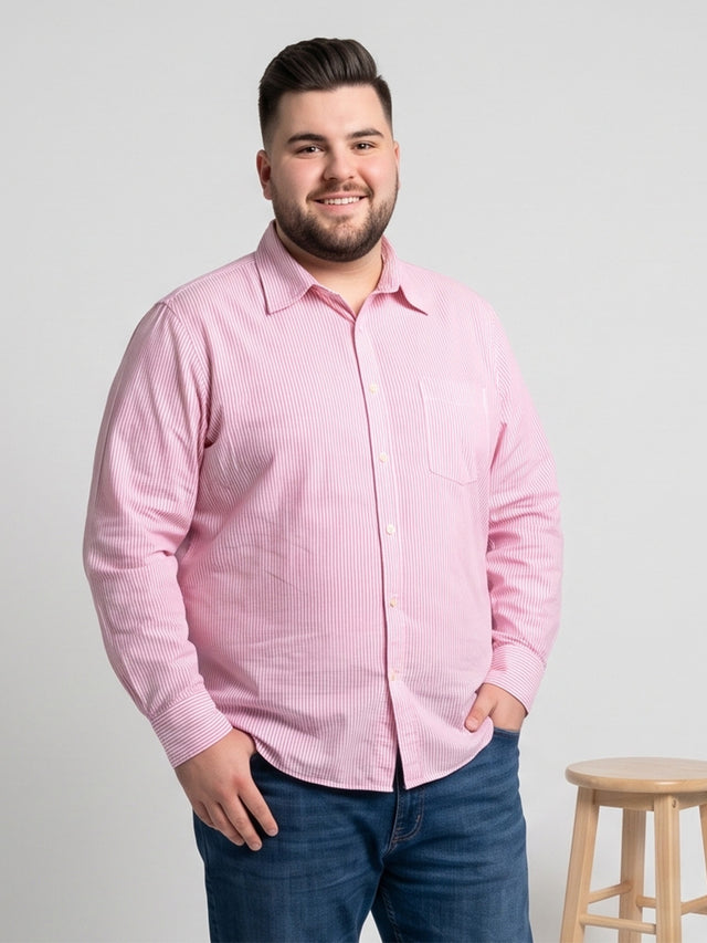 Men Plus Size Zovan Pink Striped Shirts