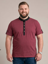 Men Plus Size Festoon Maroon Solid Henley
