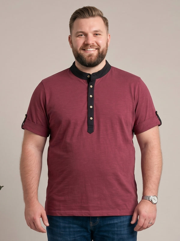 Men Plus Size Festoon Maroon Solid Henley