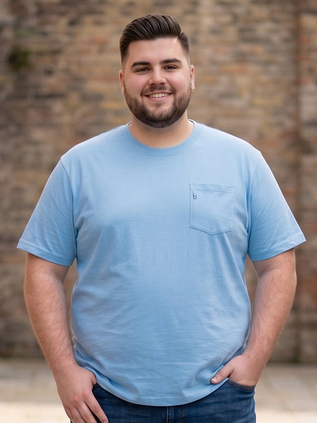 Men Plus Size Skystitch Sky Blue Printed Round Neck