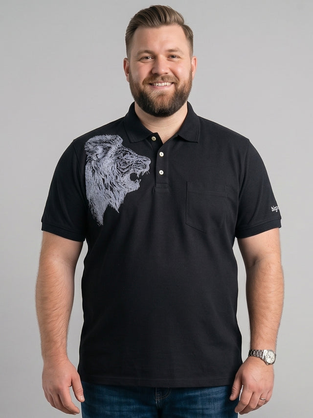 Men Plus Size Savra Black Printed Polo