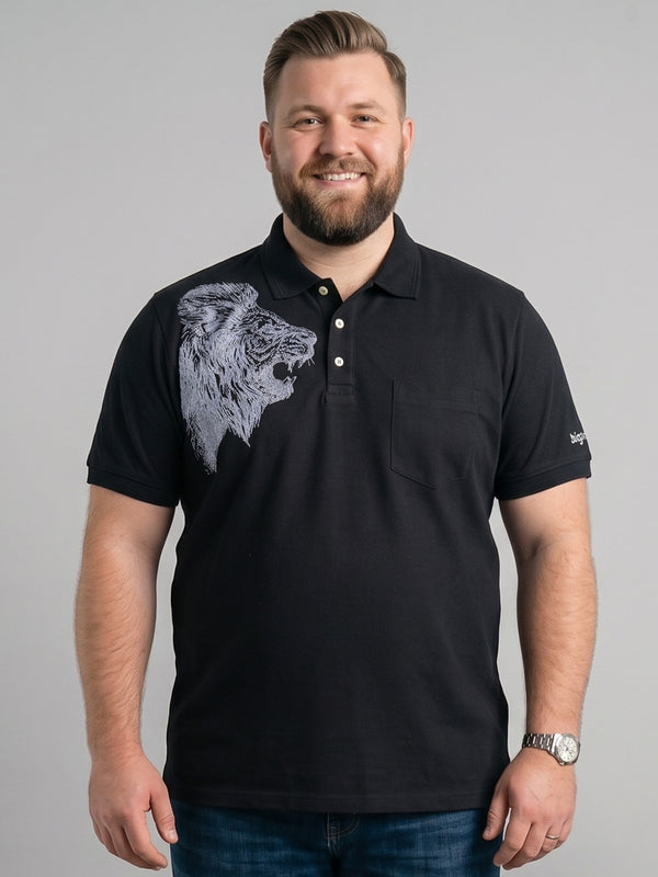 Men Plus Size Savra Black Printed Polo