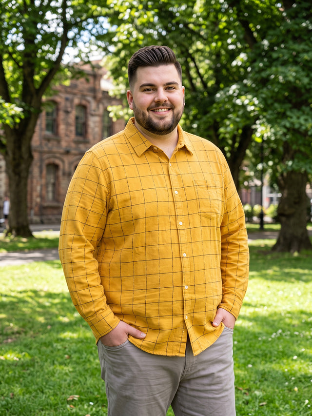 Men Plus Size Naoise Mustard Check Shirts